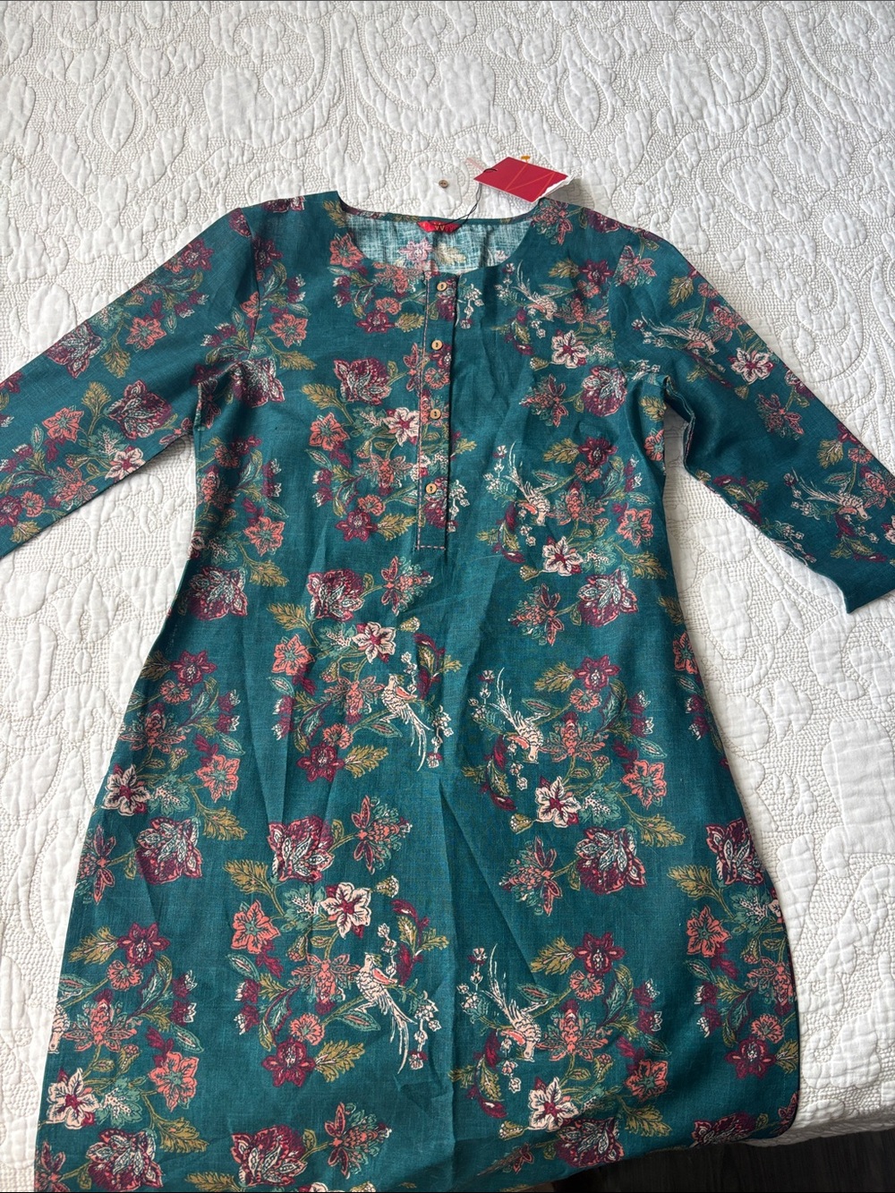 W for Women Teal Floral Button-Front Tunic